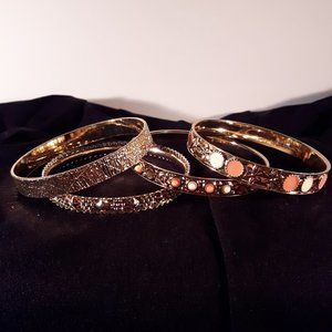 4 Costume Jewelry Bracelets - Rose Gold and Pink
